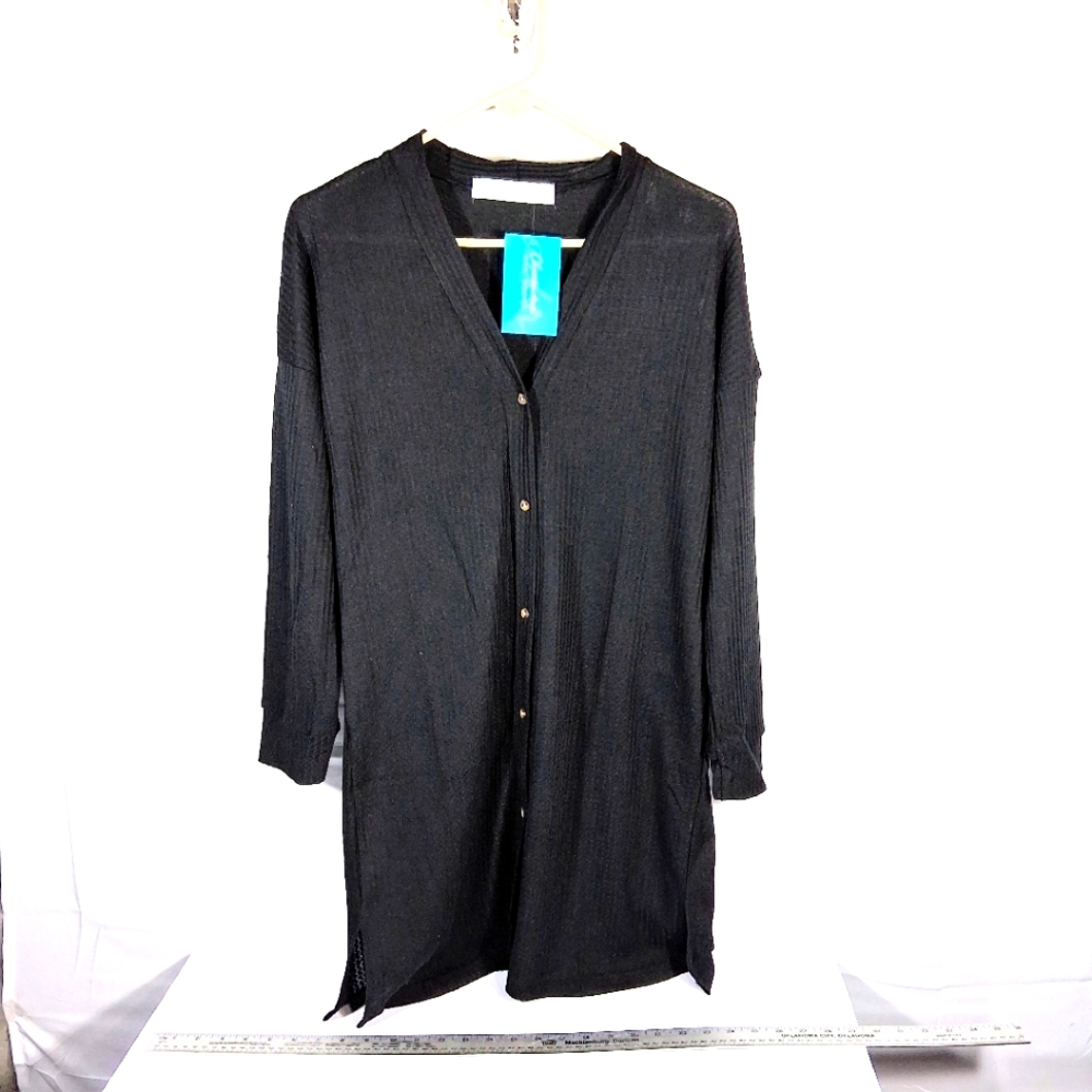 DellaRosa Medium Semi Sheer Women's Intimate Black Mid-thigh But. Down Sleepwear